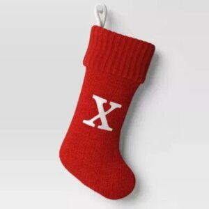 Knit Monogram Christmas Stocking - Burgundy Red - Letter X